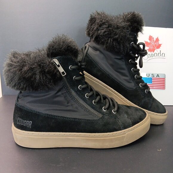 Sz 7.5 Cougar Dubliner Storm Black Suede High Top Sneaker Fur Lined READ VN - Picture 1 of 14